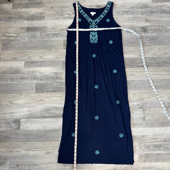 J. Jill Navy Floral Embroidered Sleeveless V-Neck Long Dress  D37 - Picture 5 of 6